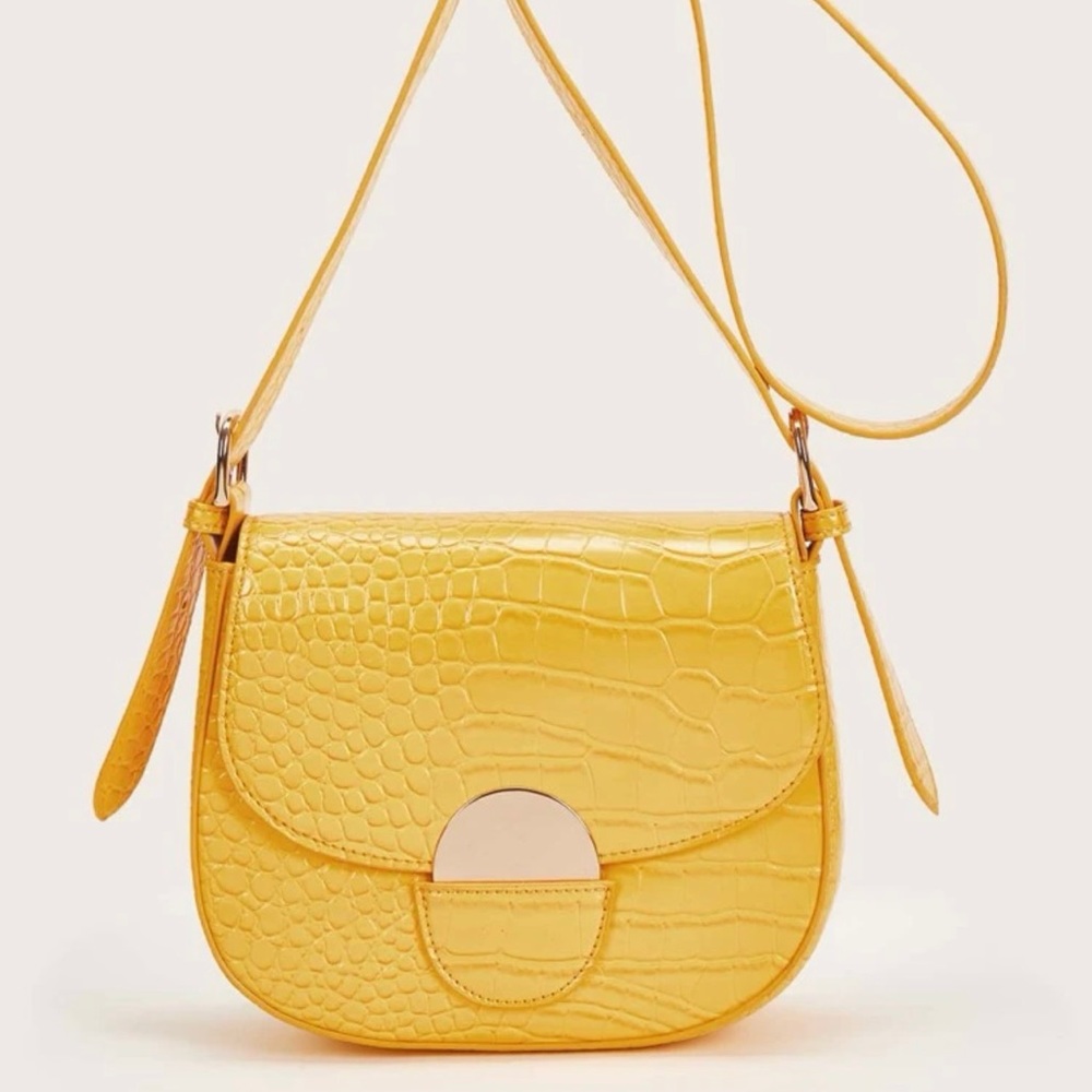 Yellow Croc Embossed Saddle Bag